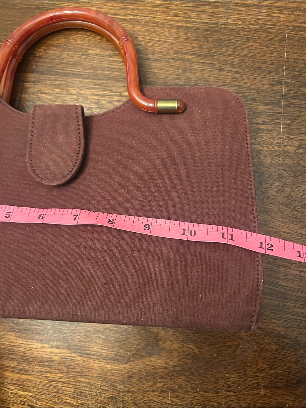 Vintage Womens Burgundy Clutch with Wooden Handle - Picture 3 of 3